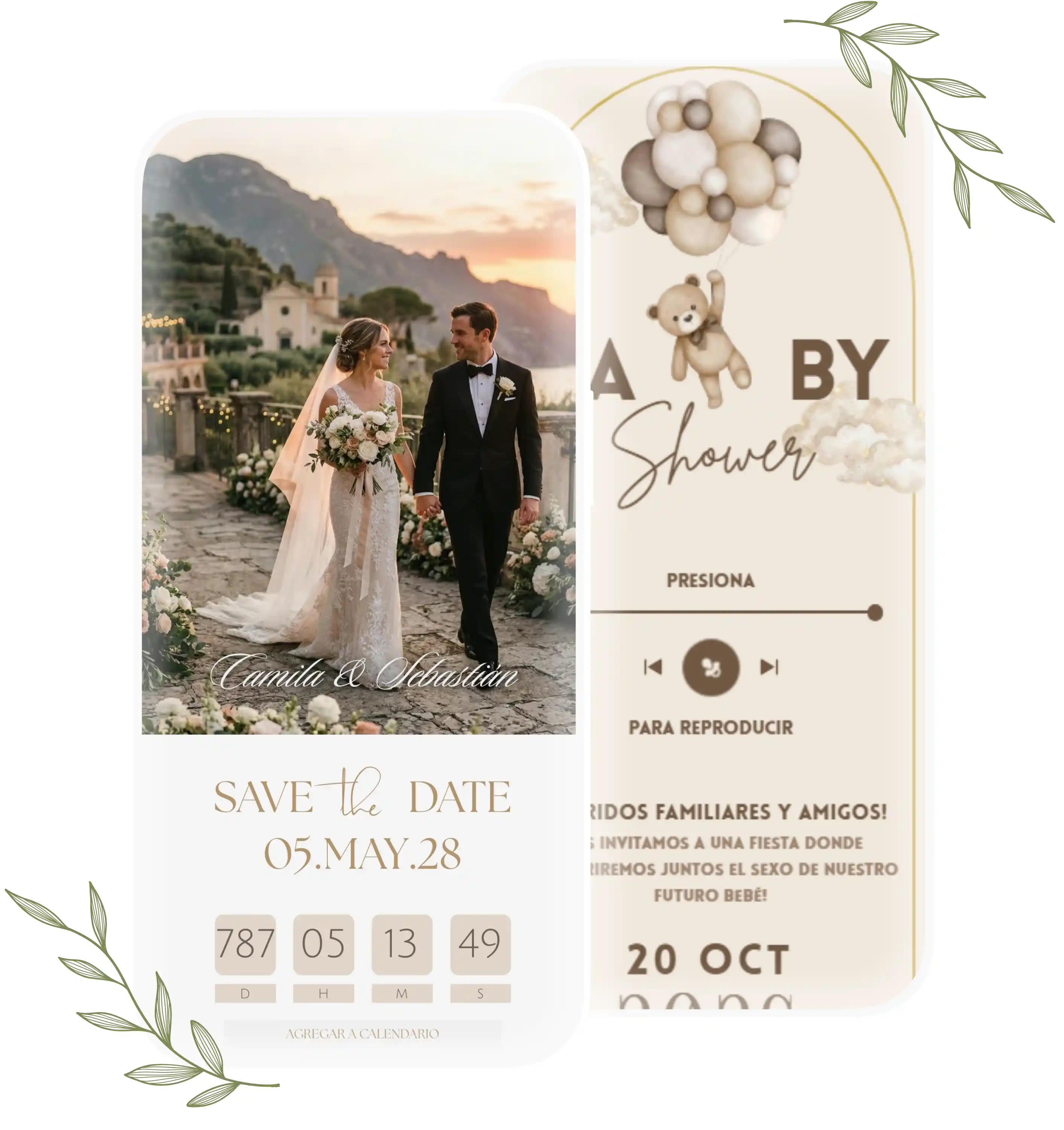 Mockup de invitación digital para boda con cuenta regresiva y fotografía de pareja